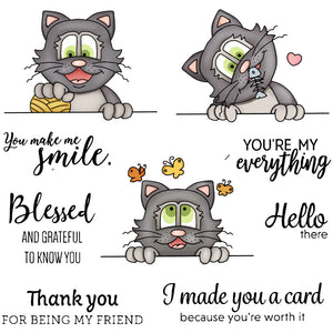 Comical Little Kitty Cat Transparent Stamps, Dies, Stamp and Die Set (please order items separately)