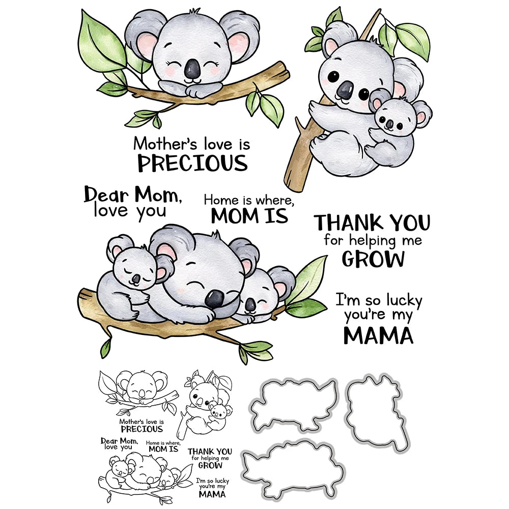 Adorable Koalas "Thank You For Helping Me Grow" Transparent Stamps, Dies, Stamp and Die Set (please order items separately)