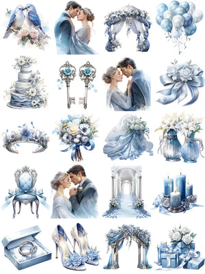 Adorable Princess and Prince Wedding Decorative Stickers, 20 Pieces, 5-7 cm