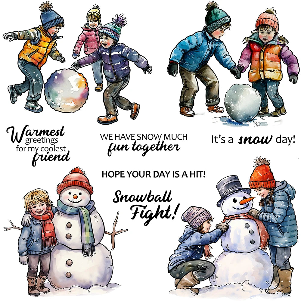 Cute Fun in the Snow Transparent Stamps