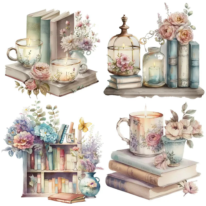 Beautiful Vintage-Style Library Series Paper Stickers, 2 Designs, 12 Pieces