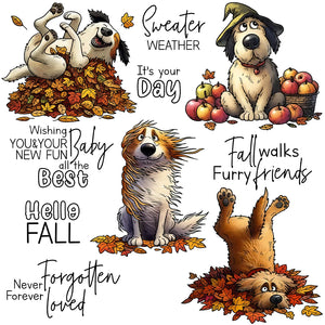 Adorable Doggies Playing in Leaves Transparent Stamps, Dies, Stamp and Die Set (please order items separately)