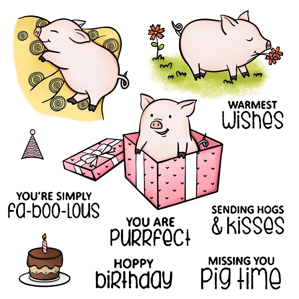 Cute Piggy Sending Birthday and Celebratory Wishes Transparent Stamps/Stamp and Die Set (please order items separately)