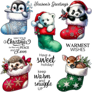 Sweet Creatures in Christmas Socks Transparent Stamps, Dies, Stamp and Die Set (please order items separately)