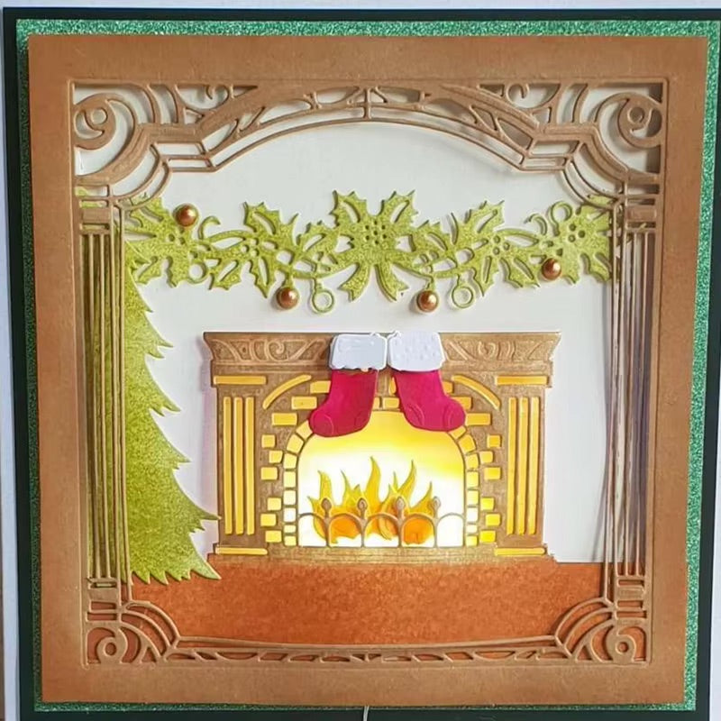 Cosy Christmas Fireside Scene Metal Cutting Die, 16.4 cm x 17.3 cm/6.45 in x 6.81 in