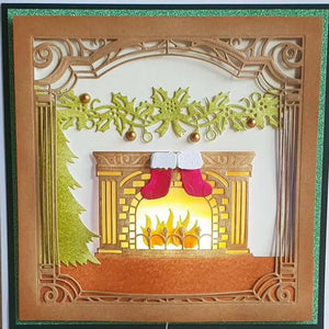 Cosy Christmas Fireside Scene Metal Cutting Die, 16.4 cm x 17.3 cm/6.45 in x 6.81 in