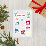 Cute Unique Designer Craft Time Sticker Sheet, 12 Pieces, 5.83 in x 8.27 in