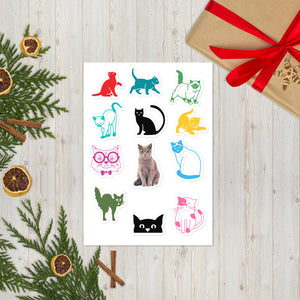 Cute Kitties Designer Decorative Sticker Sheet, 12 Stickers