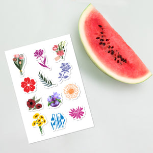 Gorgeous Designer Floral Style Sticker Sheet, 12 Stickers, 5.83 in × 8.27 in