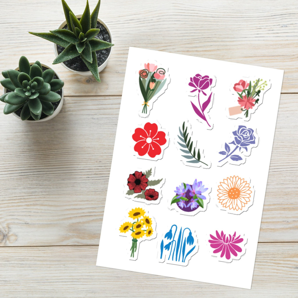 Gorgeous Designer Floral Style Sticker Sheet, 12 Stickers, 5.83 in × 8.27 in