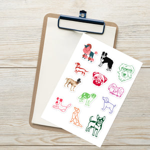 Adorable Doggies Designer Decorative Sticker Sheet, 12 Stickers, 5.83 in × 8.2 in