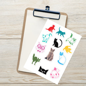 Cute Kitties Designer Decorative Sticker Sheet, 12 Stickers