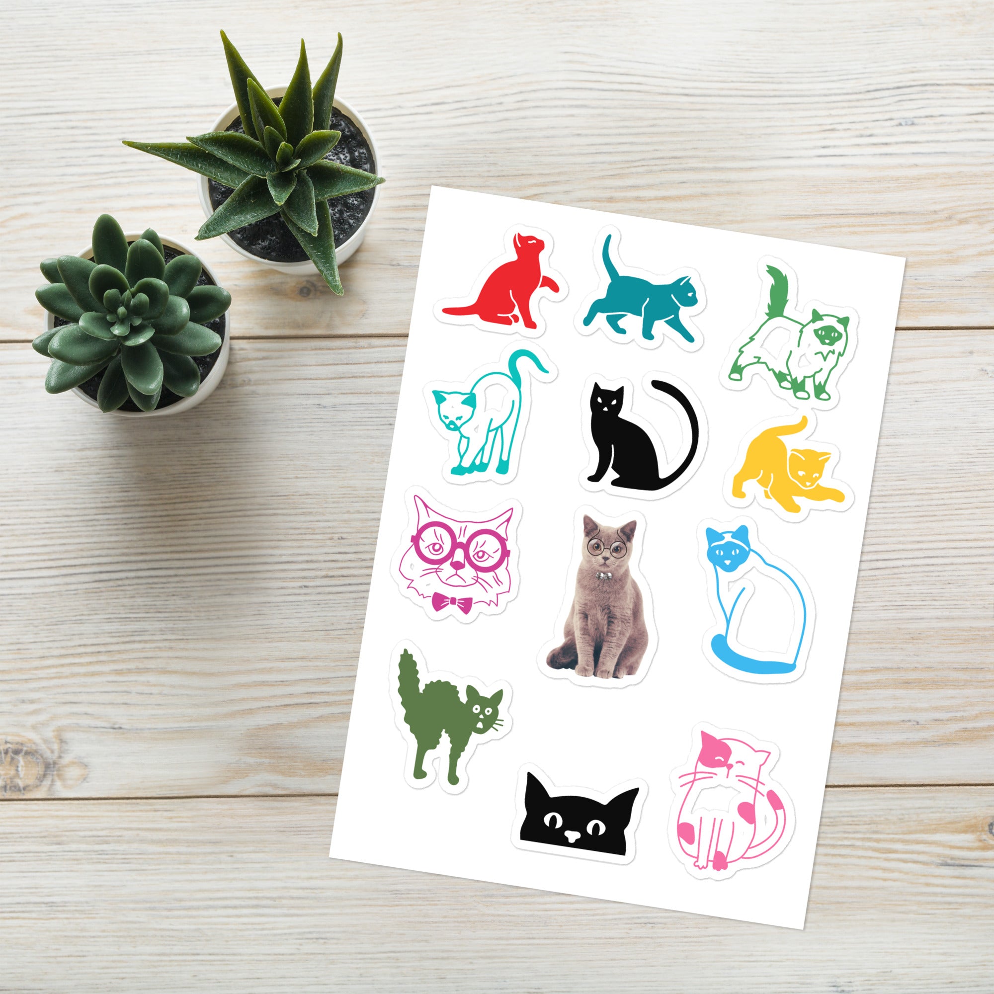 Cute Kitties Designer Decorative Sticker Sheet, 12 Stickers