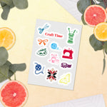 Cute Unique Designer Craft Time Sticker Sheet, 12 Pieces, 5.83 in x 8.27 in