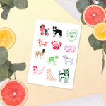 Adorable Doggies Designer Decorative Sticker Sheet, 12 Stickers, 5.83 in × 8.2 in