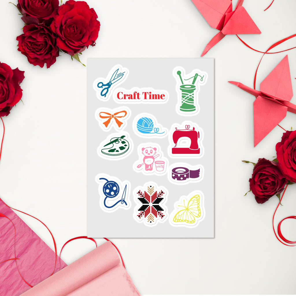 Cute Unique Designer Craft Time Sticker Sheet, 12 Pieces, 5.83 in x 8.27 in