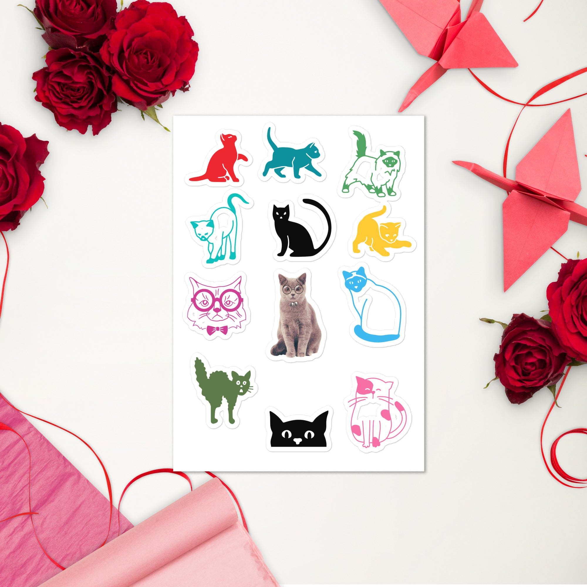 Cute Kitties Designer Decorative Sticker Sheet, 12 Stickers