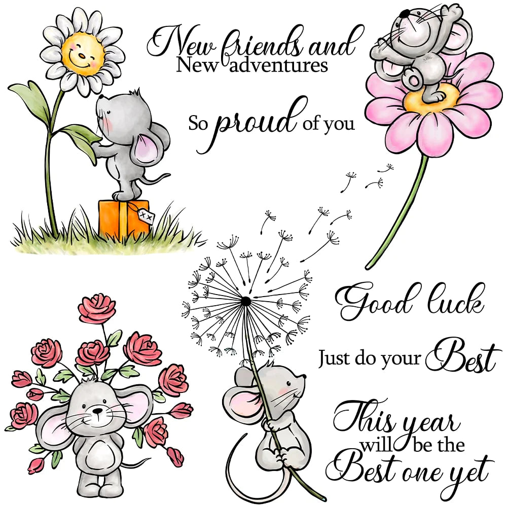 Sweet Mouse with Flowers Transparent Stamps, Stamp and Die Set (please order items separately)