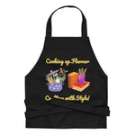 Uniquely Designed for "Craft World" Fun Organic Cotton Apron "Cooking up Flavour, Crafting, with Style", Various Colours, Unisex, One size