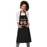 Uniquely Designed for "Craft World" Fun Organic Cotton Apron "Cooking up Flavour, Crafting, with Style", Various Colours, Unisex, One size