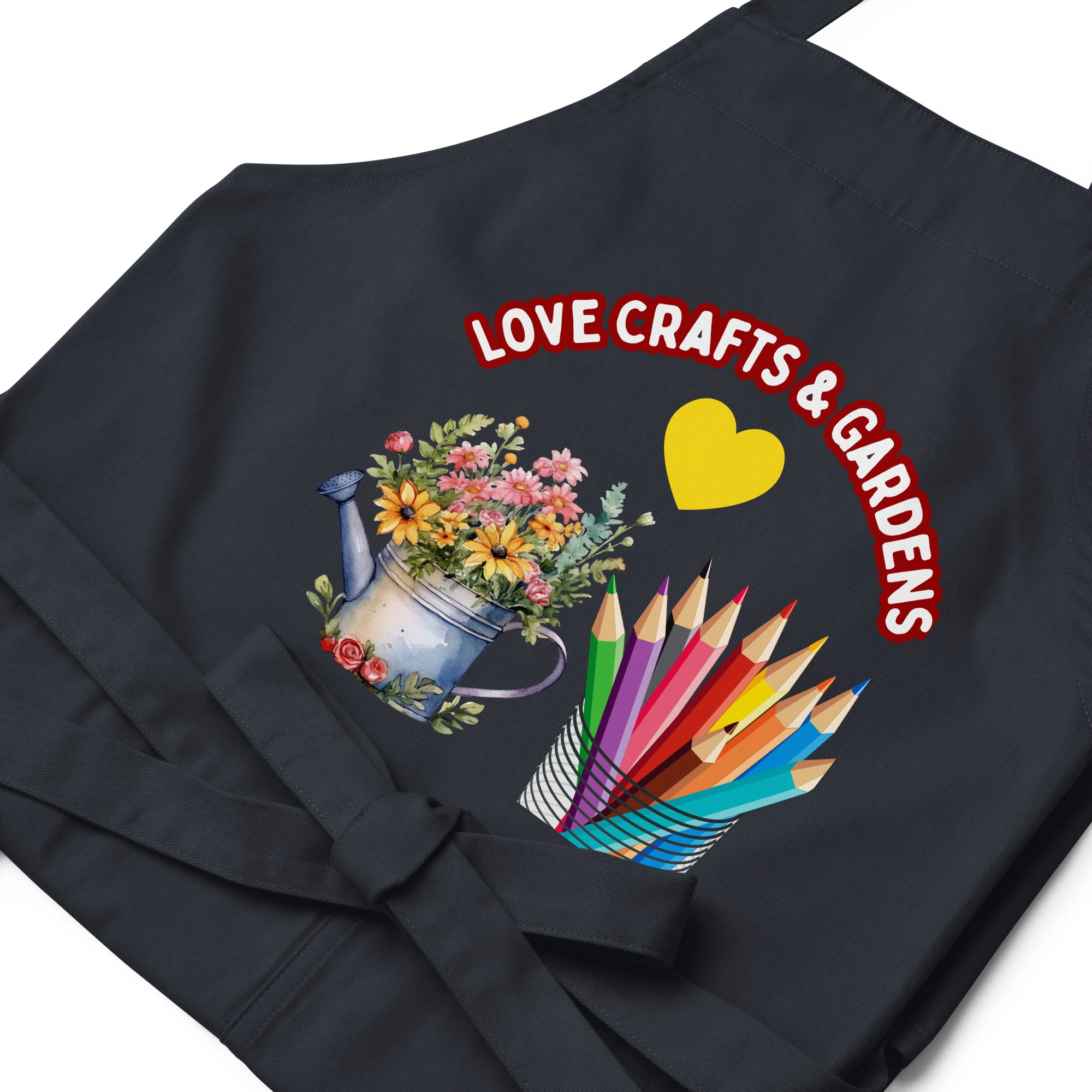 Uniquely Designed for "Craft World" Fun Organic Cotton Apron "Love Crafts & Gardens", Various Colours, One size