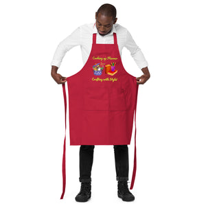 Uniquely Designed for "Craft World" Fun Organic Cotton Apron "Cooking up Flavour, Crafting, with Style", Various Colours, Unisex, One size