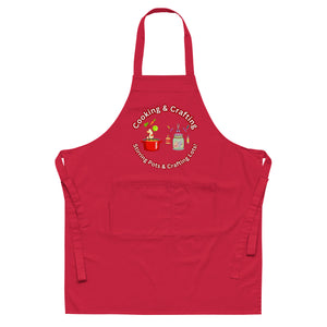 Uniquely Designed for "Craft World" Fun Organic Cotton Apron "Cooking & Crafting, Stirring Pots & Crafting Lots", Various Colours, Unisex, One size