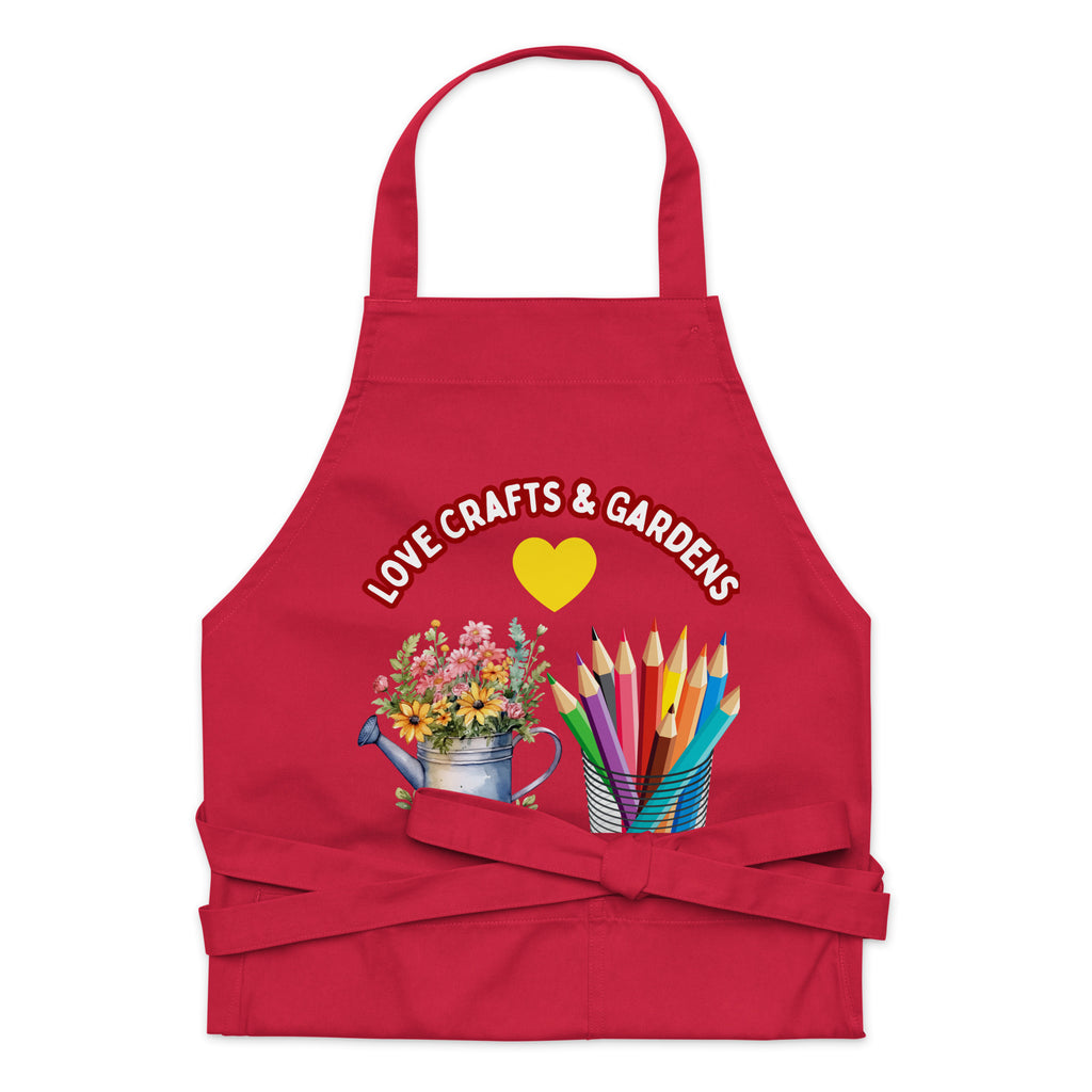 Uniquely Designed for "Craft World" Fun Organic Cotton Apron "Love Crafts & Gardens", Various Colours, One size