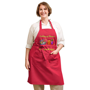 Uniquely Designed for "Craft World" Fun Organic Cotton Apron "Cooking up Flavour, Crafting, with Style", Various Colours, Unisex, One size