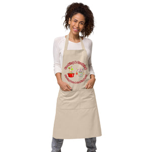 Uniquely Designed for "Craft World" Fun Organic Cotton Apron "Cooking & Crafting, Stirring Pots & Crafting Lots", Various Colours, Unisex, One size