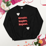 Cosy Uniquely Designed "Create, Inspire, Repeat"  Unisex Sweatshirt, Various Colours and Sizes (Size Guide Included)