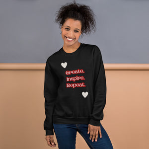 Cosy Uniquely Designed "Create, Inspire, Repeat"  Unisex Sweatshirt, Various Colours and Sizes (Size Guide Included)