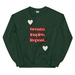 Cosy Uniquely Designed "Create, Inspire, Repeat"  Unisex Sweatshirt, Various Colours and Sizes (Size Guide Included)