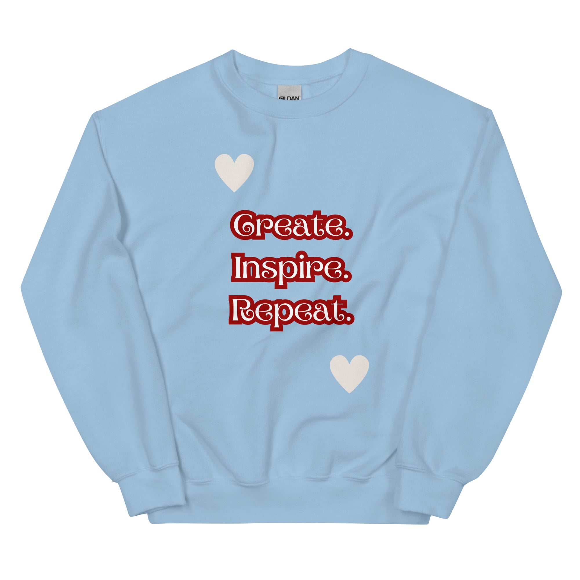 Cosy Uniquely Designed "Create, Inspire, Repeat"  Unisex Sweatshirt, Various Colours and Sizes (Size Guide Included)