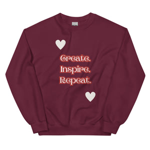 Cosy Uniquely Designed "Create, Inspire, Repeat"  Unisex Sweatshirt, Various Colours and Sizes (Size Guide Included)