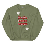 Cosy Uniquely Designed "Create, Inspire, Repeat"  Unisex Sweatshirt, Various Colours and Sizes (Size Guide Included)