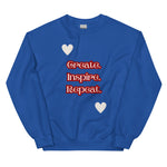 Cosy Uniquely Designed "Create, Inspire, Repeat"  Unisex Sweatshirt, Various Colours and Sizes (Size Guide Included)