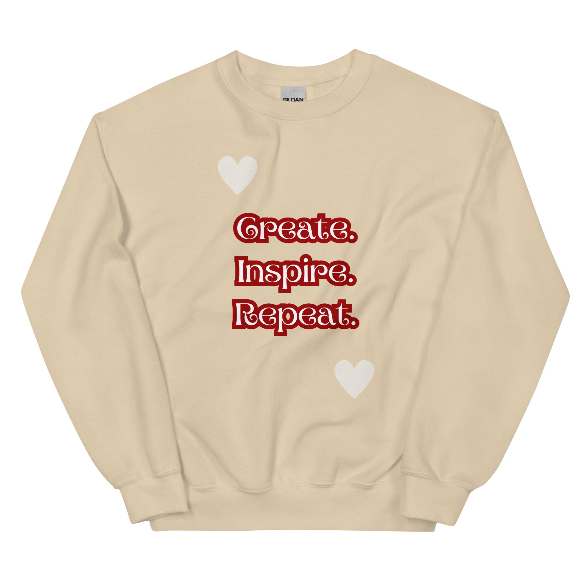 Cosy Uniquely Designed "Create, Inspire, Repeat"  Unisex Sweatshirt, Various Colours and Sizes (Size Guide Included)