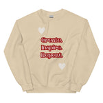 Cosy Uniquely Designed "Create, Inspire, Repeat"  Unisex Sweatshirt, Various Colours and Sizes (Size Guide Included)