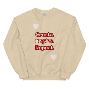 Cosy Uniquely Designed "Create, Inspire, Repeat"  Unisex Sweatshirt, Various Colours and Sizes (Size Guide Included)