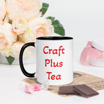 Uniquely Designed Exclusively For Craft World "Craft Plus Tea" White Ceramic Mug (Various Colours of Rim, Handle and Inside)