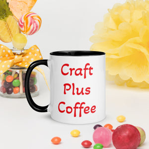 Uniquely Designed Exclusively For Craft World "Craft Plus Coffee" White Ceramic Mug (Various Colours of Rim, Handle and Inside)