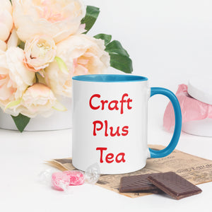 Uniquely Designed Exclusively For Craft World "Craft Plus Tea" White Ceramic Mug (Various Colours of Rim, Handle and Inside)