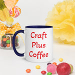 Uniquely Designed Exclusively For Craft World "Craft Plus Coffee" White Ceramic Mug (Various Colours of Rim, Handle and Inside)