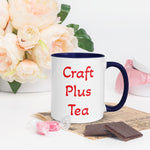 Uniquely Designed Exclusively For Craft World "Craft Plus Tea" White Ceramic Mug (Various Colours of Rim, Handle and Inside)