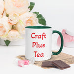 Uniquely Designed Exclusively For Craft World "Craft Plus Tea" White Ceramic Mug (Various Colours of Rim, Handle and Inside)