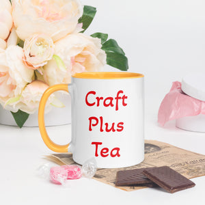 Uniquely Designed Exclusively For Craft World "Craft Plus Tea" White Ceramic Mug (Various Colours of Rim, Handle and Inside)