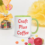 Uniquely Designed Exclusively For Craft World "Craft Plus Coffee" White Ceramic Mug (Various Colours of Rim, Handle and Inside)