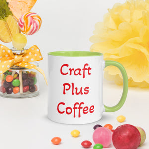 Uniquely Designed Exclusively For Craft World "Craft Plus Coffee" White Ceramic Mug (Various Colours of Rim, Handle and Inside)