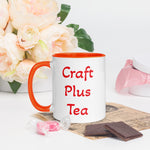 Uniquely Designed Exclusively For Craft World "Craft Plus Tea" White Ceramic Mug (Various Colours of Rim, Handle and Inside)